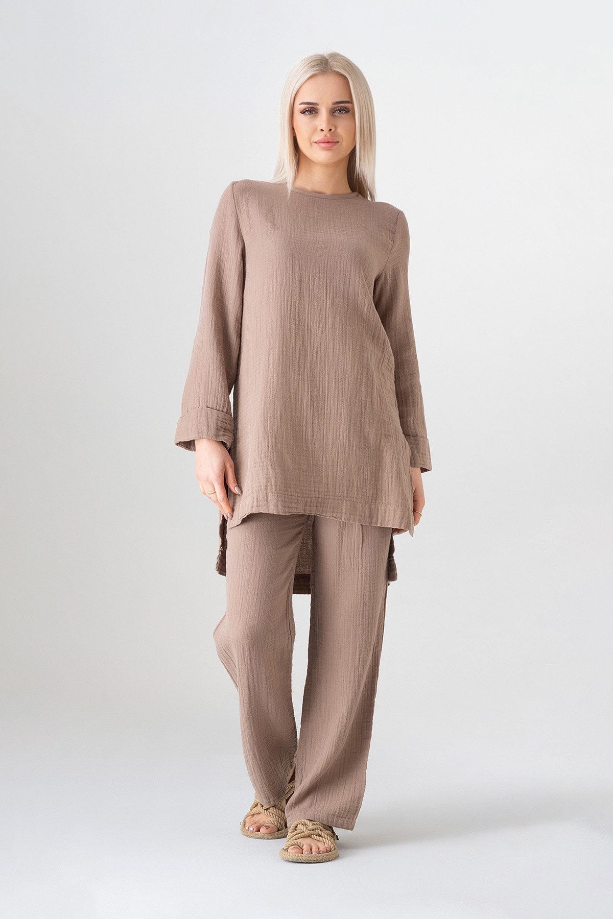 Hosenanzug – Tunika Set aus Musselin, 100 % Baumwolle, Modest Fashion