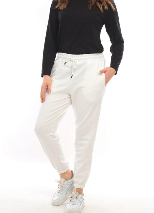 Jogger Pants Damen Sport Hose mit hohem Bund elastischem Tunnelzug und Taschen