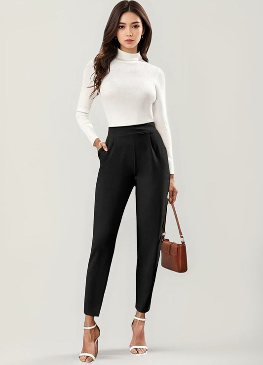Anzughose Damen Stoffhose knöchellang mit hoher Taille