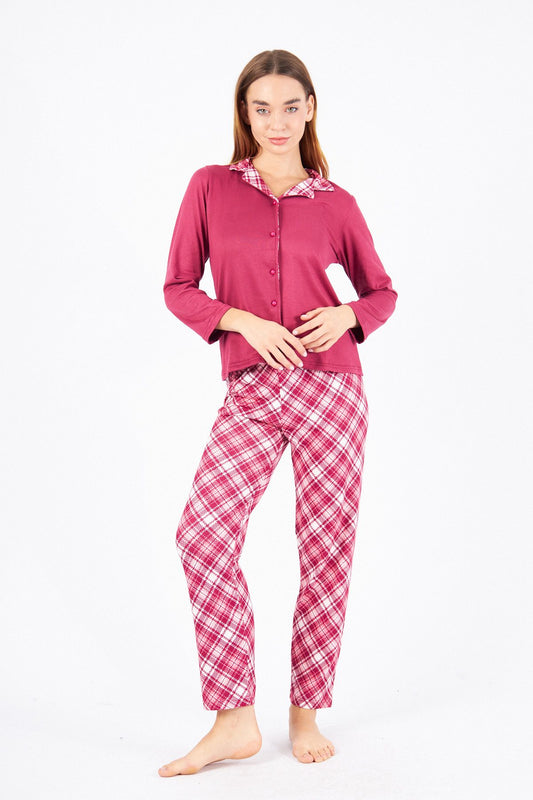 Pyjama Damen Thermal Schlafanzug Set Wärmend