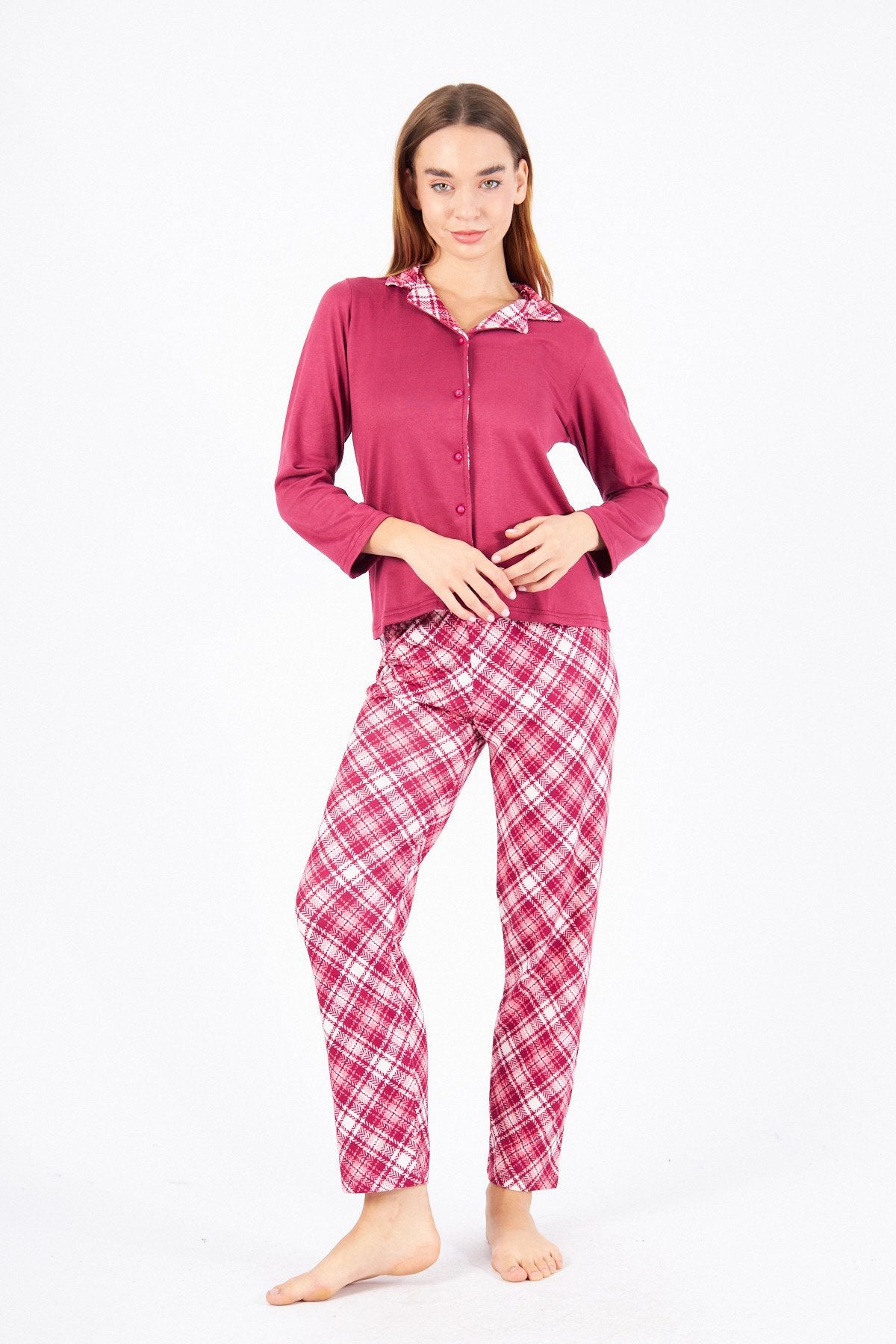 Pyjama Damen Thermal Schlafanzug Set Wärmend