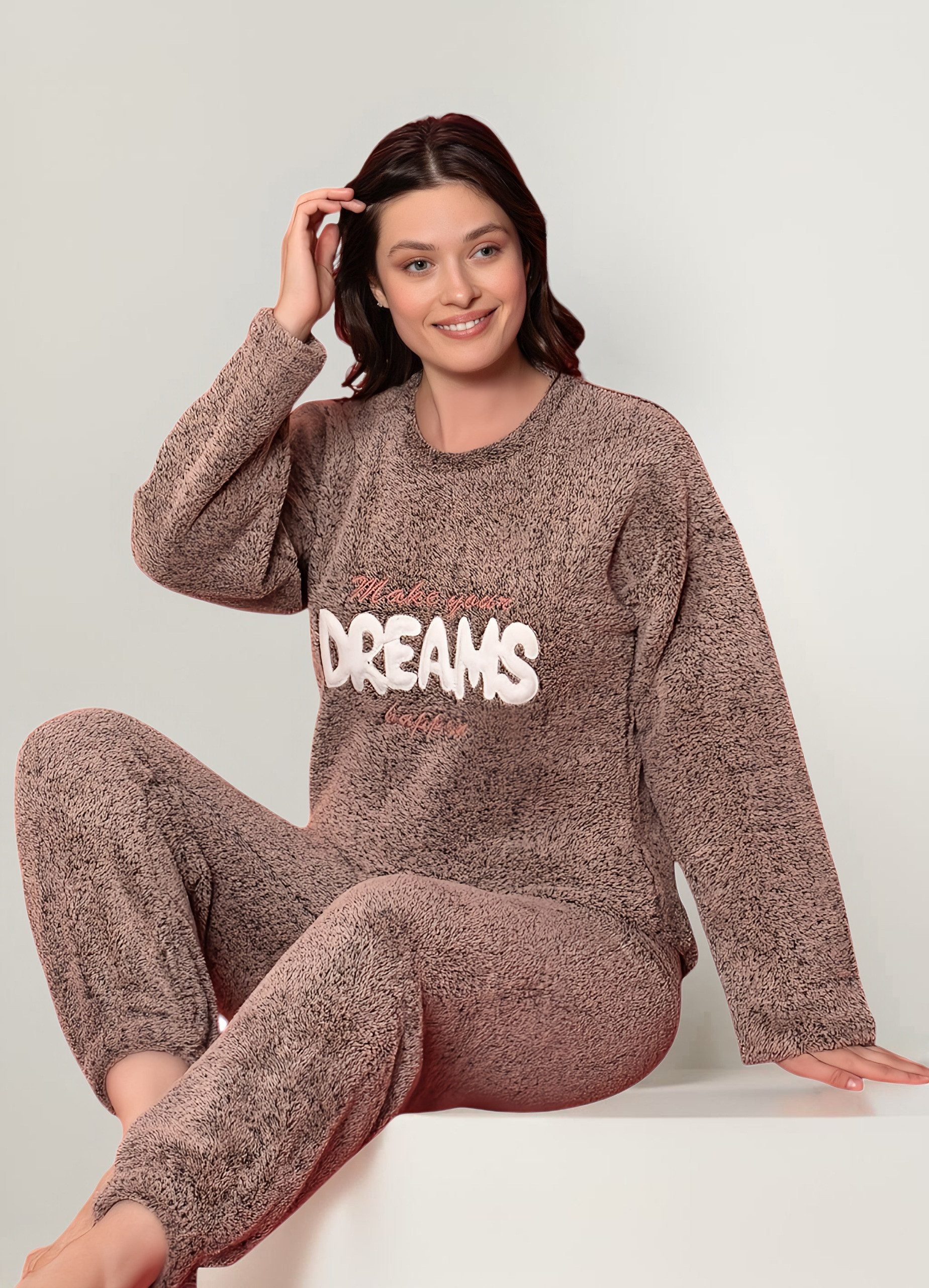 Hausanzug Plüsch Pyjama Damen Winter Schlafanzug 4 Designs