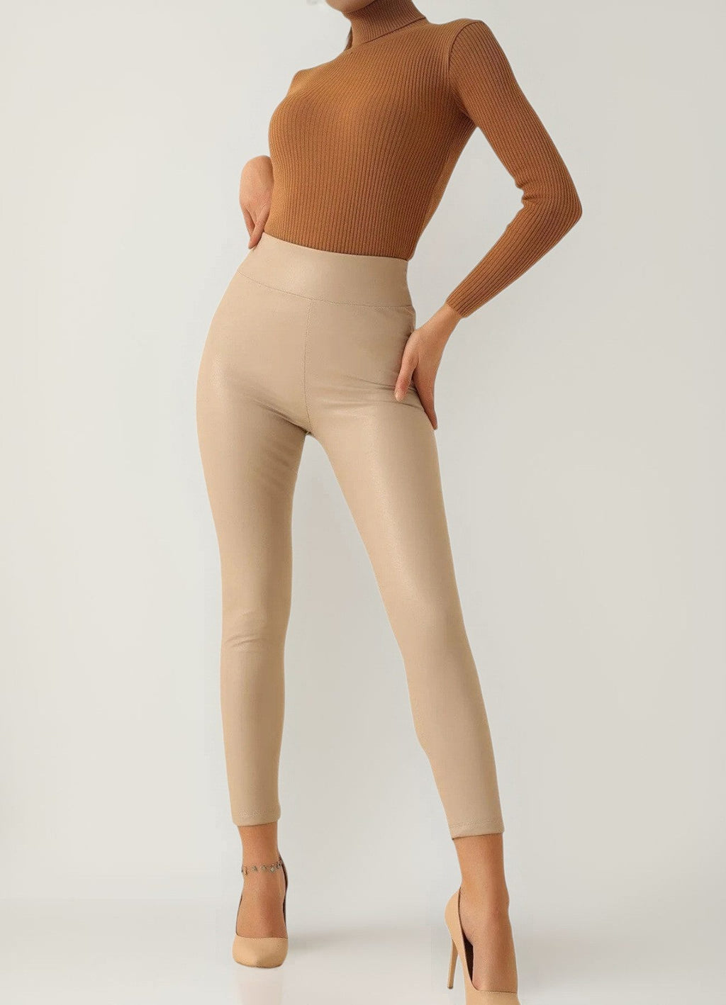 Highwaist Leggings Damen Kunstlederleggings Thermo – mit Innenfutter