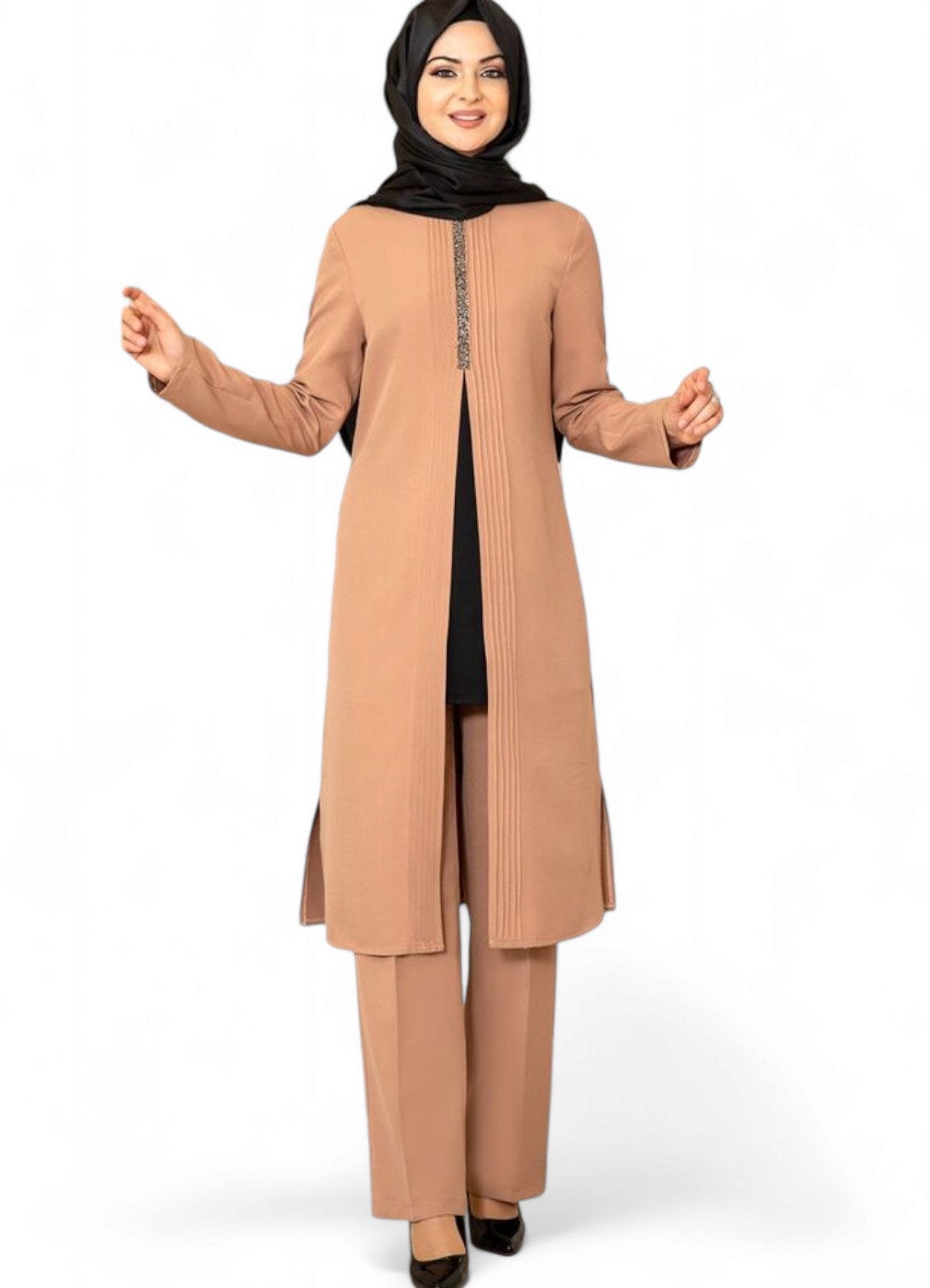 Anzug Damen Zweiteiler - Gerippte Longtunika mit Hose - Modest Fashion