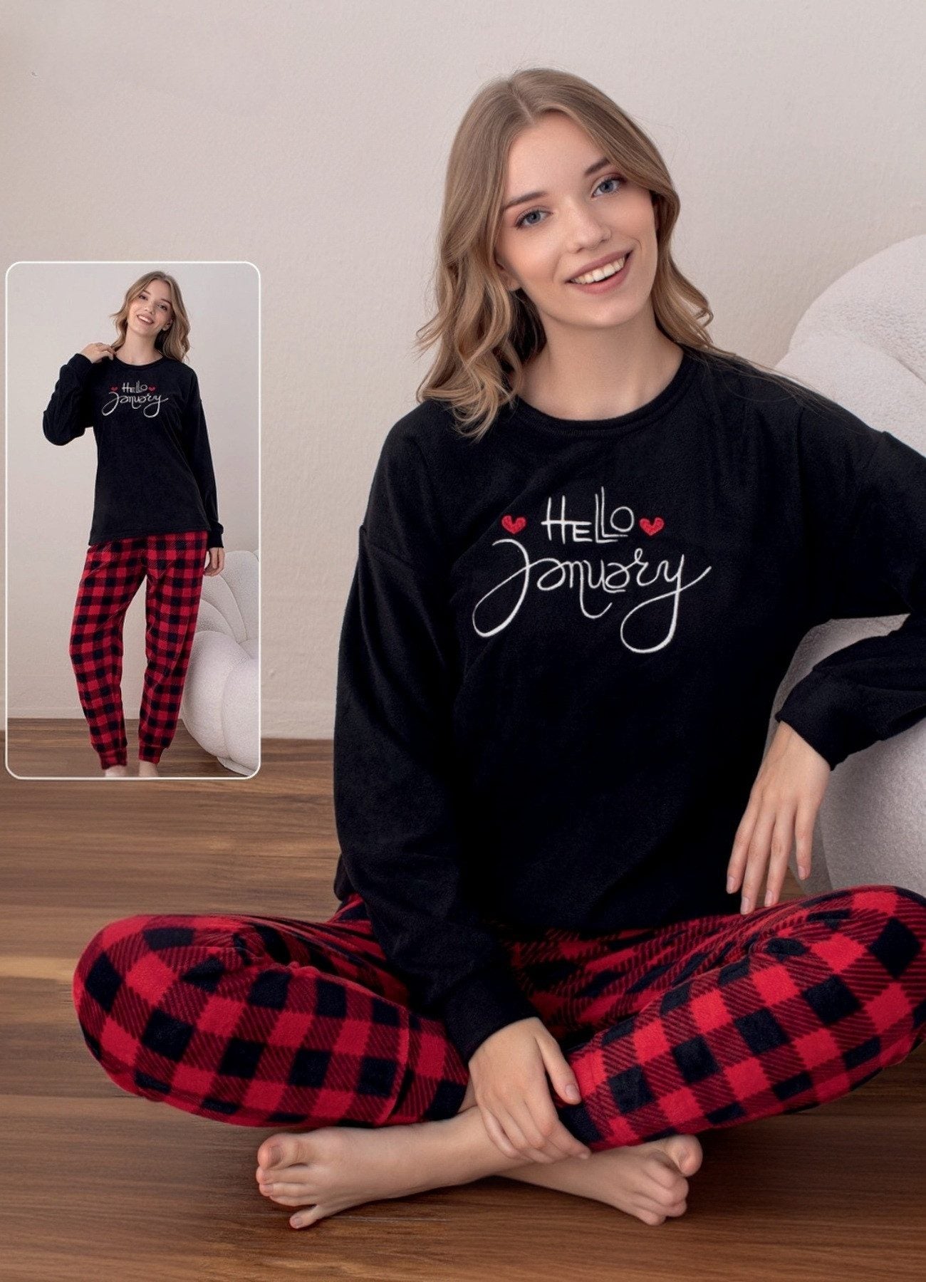 Pyjama Damen Schlafanzug Soft Samt 100% Baumwolle, Plüsch-Fleece 5 Designs