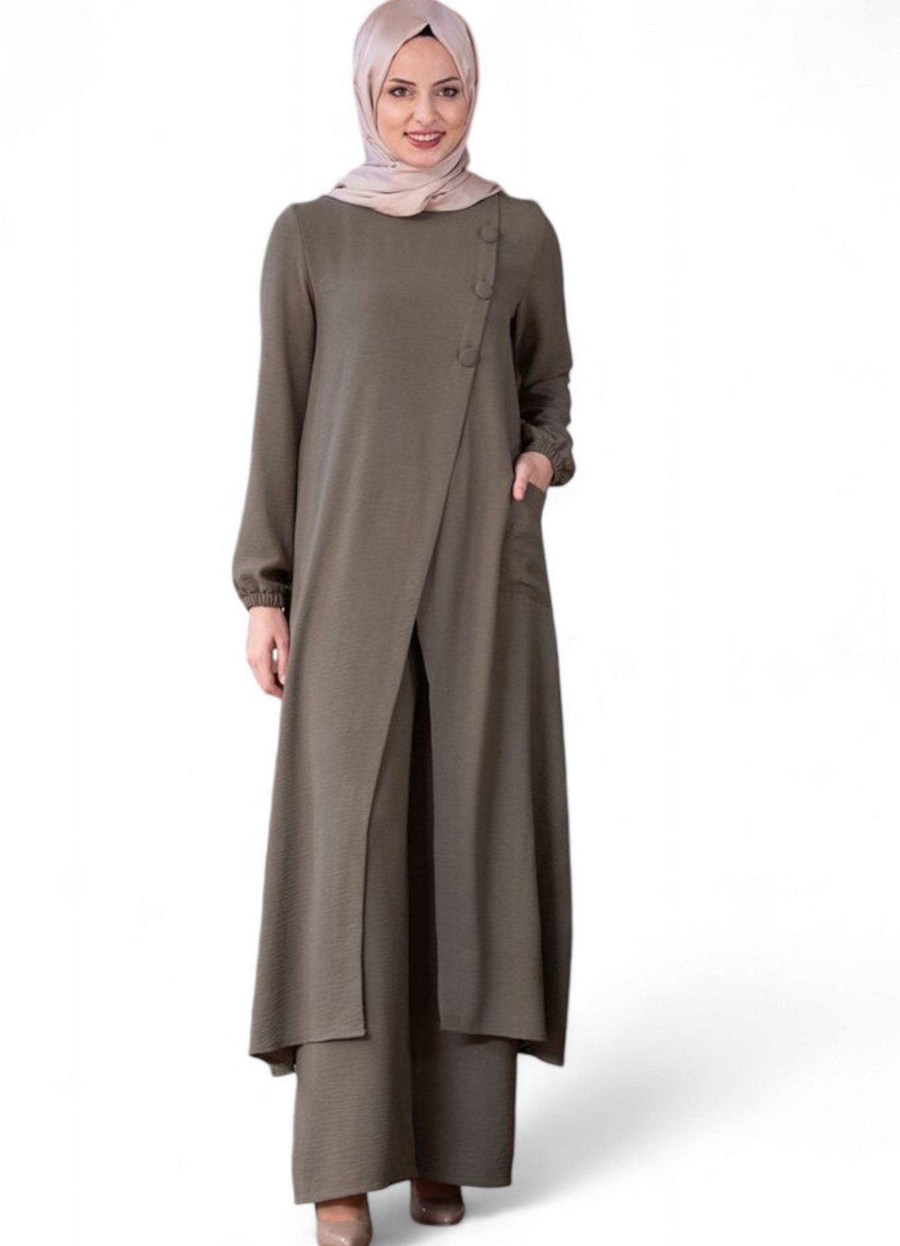 Longtunika Eleganter Damen Zweiteiler mit weiter Hose – Hijab Modest Fashion
