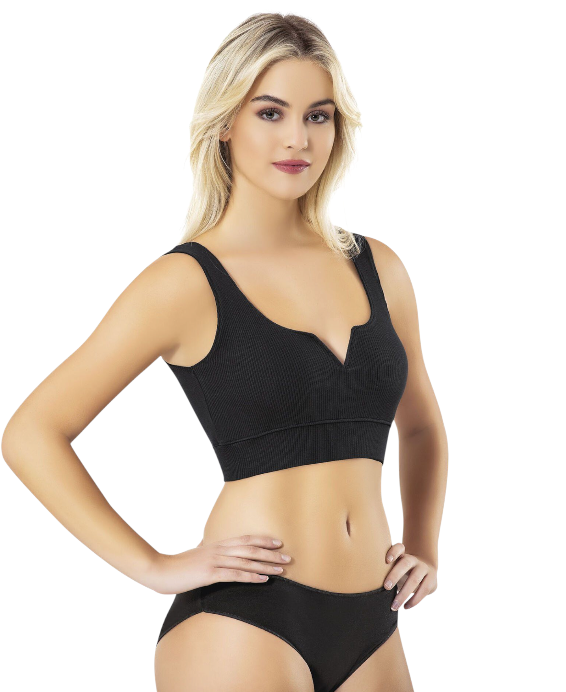 Crop-Top mit V-Detail-Ausschnitt - geripptes Bustier aus Baumwolle