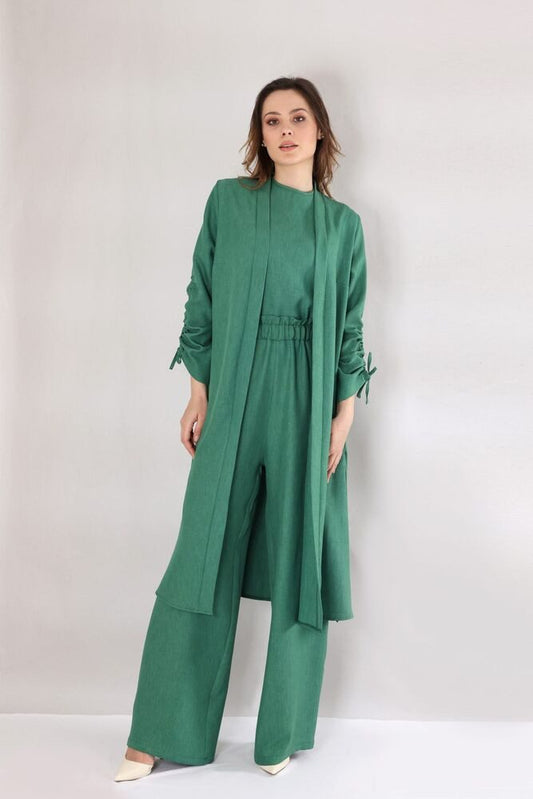 Blusenkimono Damen Oversize-Kimono in Leinenoptik - Ärmel mit Tunnel-Detail
