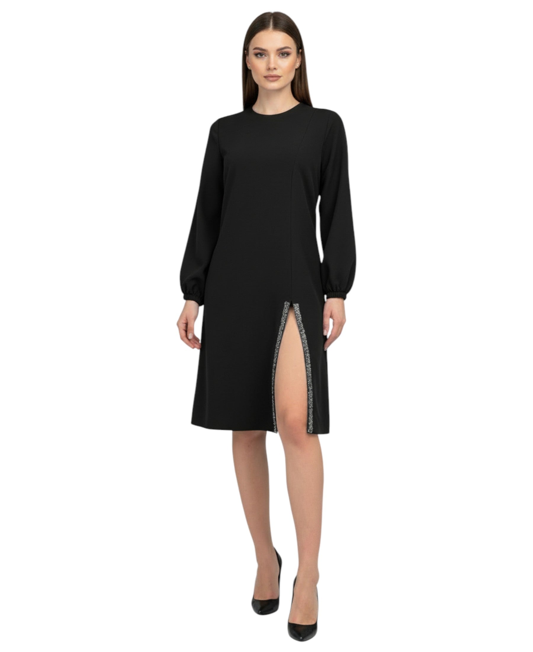 Longtunika Damen Hijab Tunika mit Schlitz und Steindetail Modest Fashion