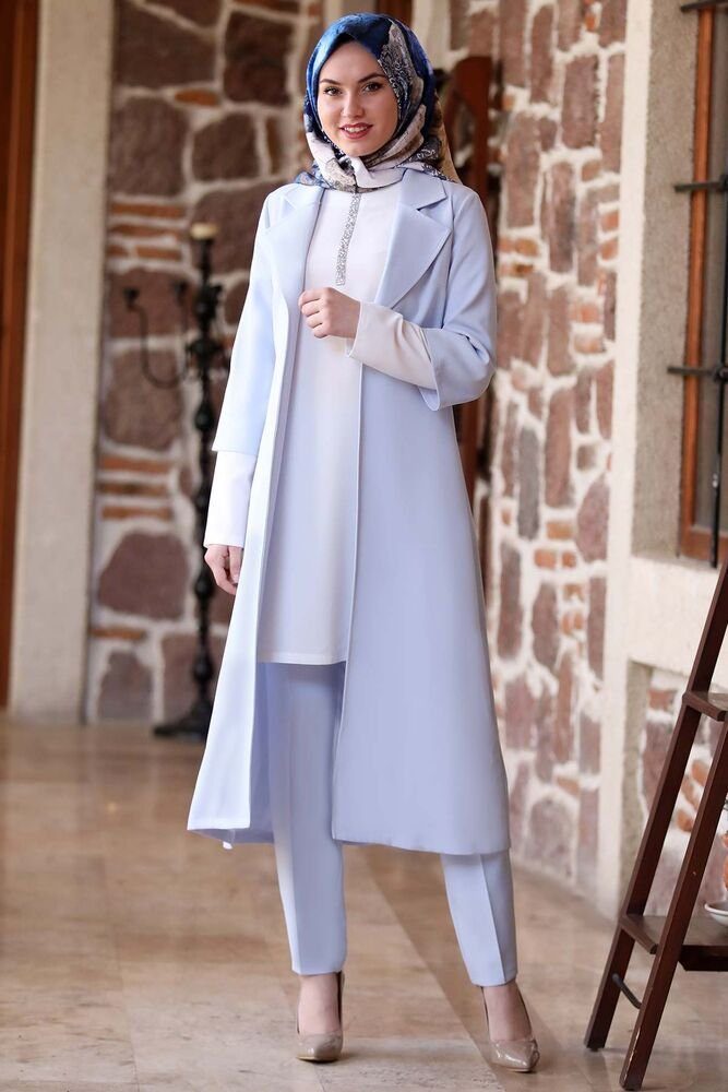 Hosenanzug 3-teilig Damen Long Blazer Hose und Tunika - Modest Fashion Outfit