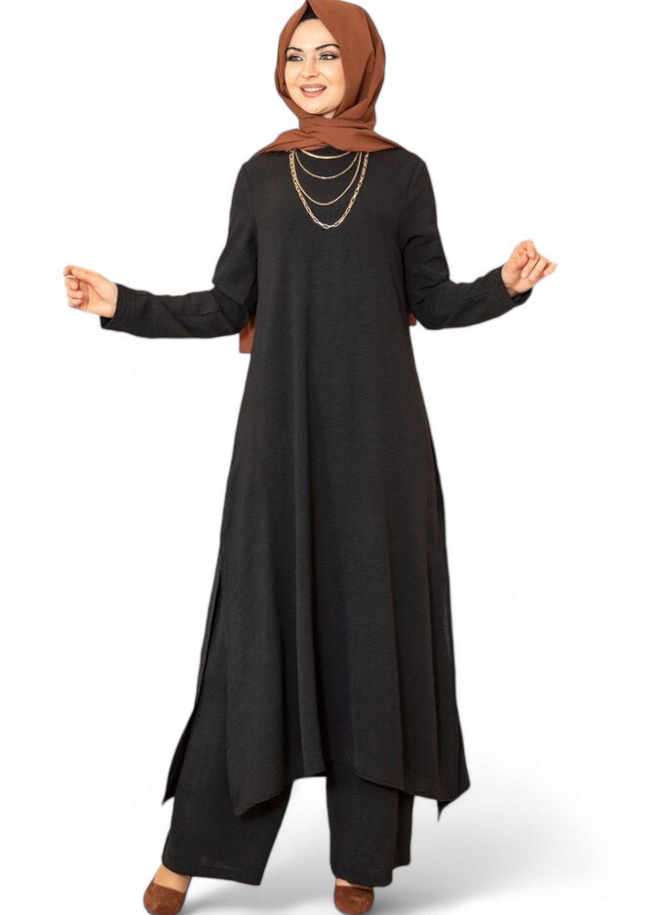 Longtunika Damen Zweiteiler Set - Tunika & Palazzo-Hose Modest Fashion
