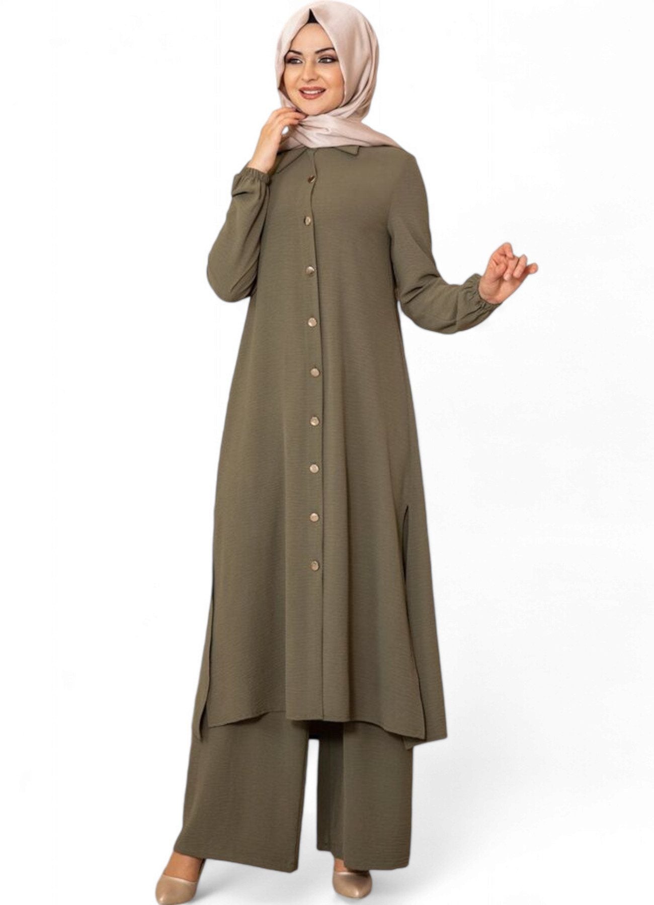 Longtunika Damen Anzug Lange Tunika mit Hose Hijab-Mode, Modest Fashion