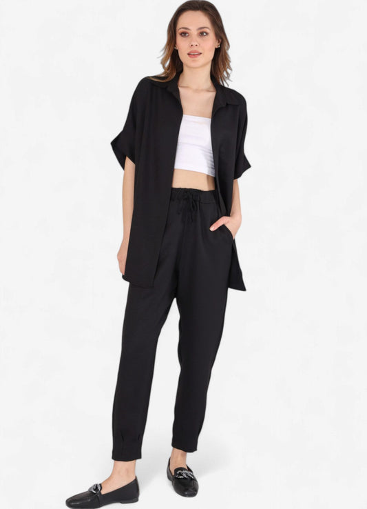 Schlupfhose Damen Hose Leinenoptik im Jogger Stil mit Elastischem Bund