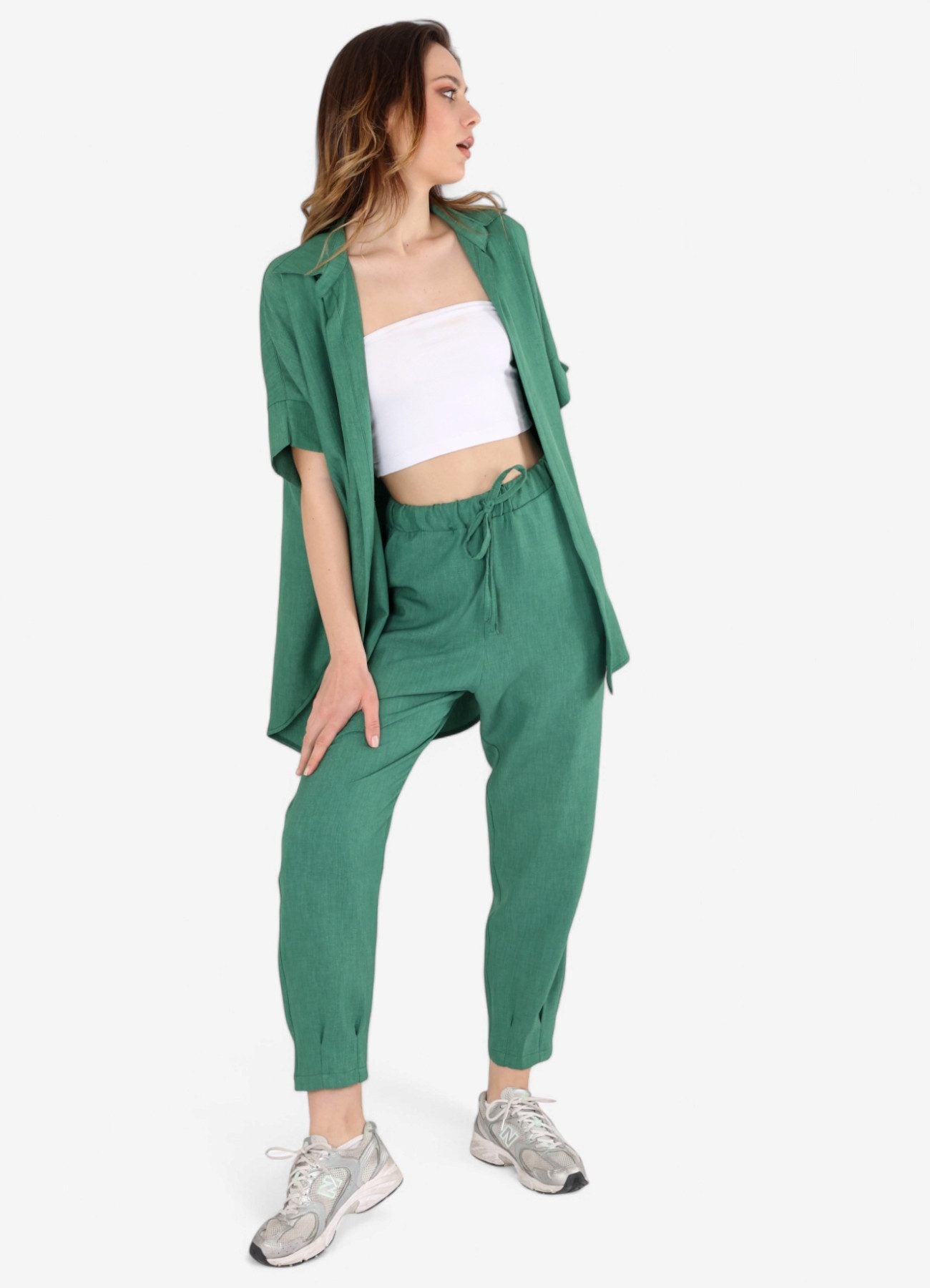 Schlupfhose Damen Hose Leinenoptik im Jogger Stil mit Elastischem Bund