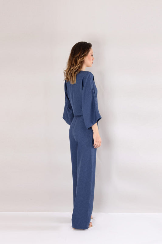 Palazzohose Damen Hose in Leinenoptik – elegant Weites Bein