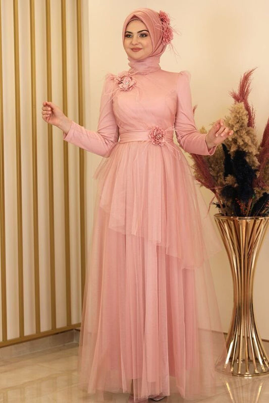 Tüllkleid Modest Fashion Hijab Abendkleid langarm festlich islamische Mode