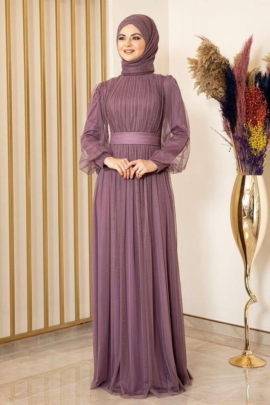Tüllkleid Damen Abendkleid Maxilänge Abaya-Stil - Modest Mode