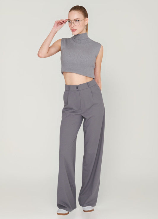 Palazzohose Damen-Marlenehose mit elastischem, hohem Bund