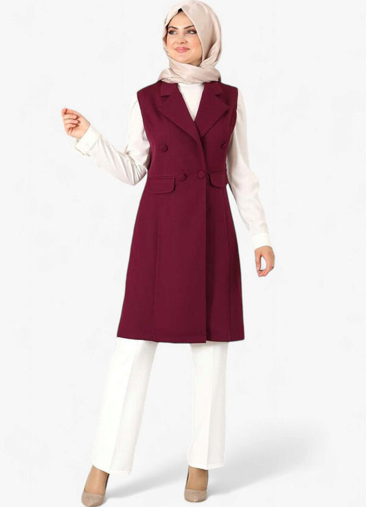 Longtunika Damen Weste mit Knopfdetail und Kragen - Modest Fashion