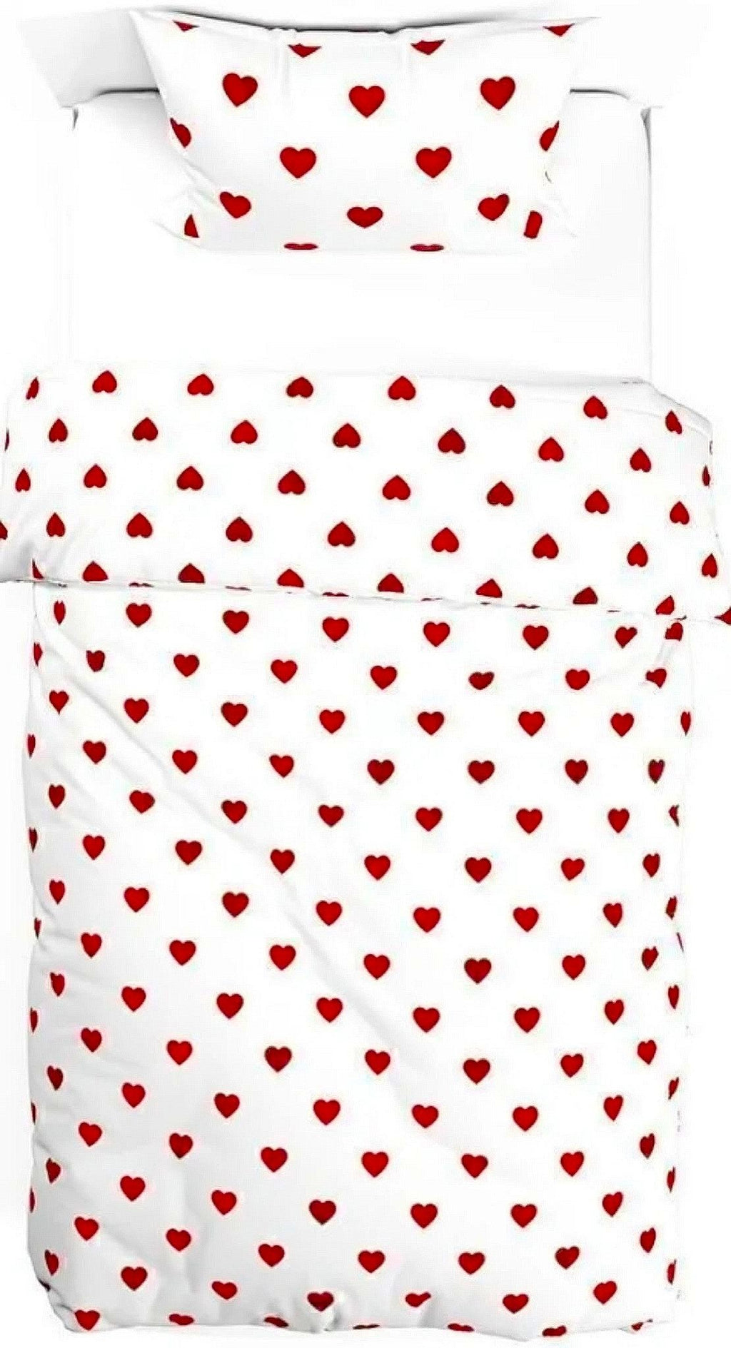 Bettwäsche Set 2-teilig mit roten Herzen, Baumwolle, für 1 Person (160x200 cm) Einheitsgröße weiß