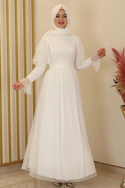 Tüllkleid Abendkleid aus gepunktetem Tüll Hijab Kleid Abiye Abaya