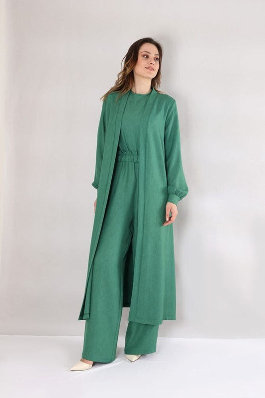 Blusenkimono Langer Damen Cardigan in Leinenoptik mit Gürtel