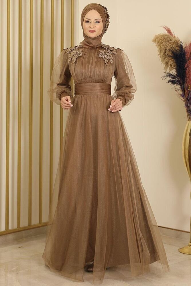 Tüllkleid Abendkleid mit Blumen Guipure-Details Abiye Abaya - Modest Fashion