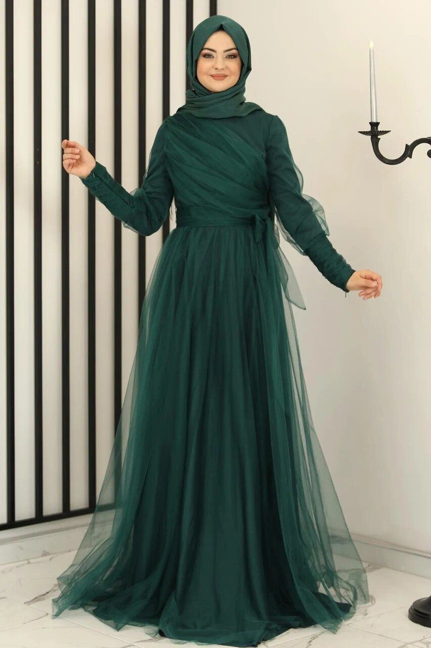 Tüllkleid Langärmliges Maxikleid Damen Muslimisches Abendkleid