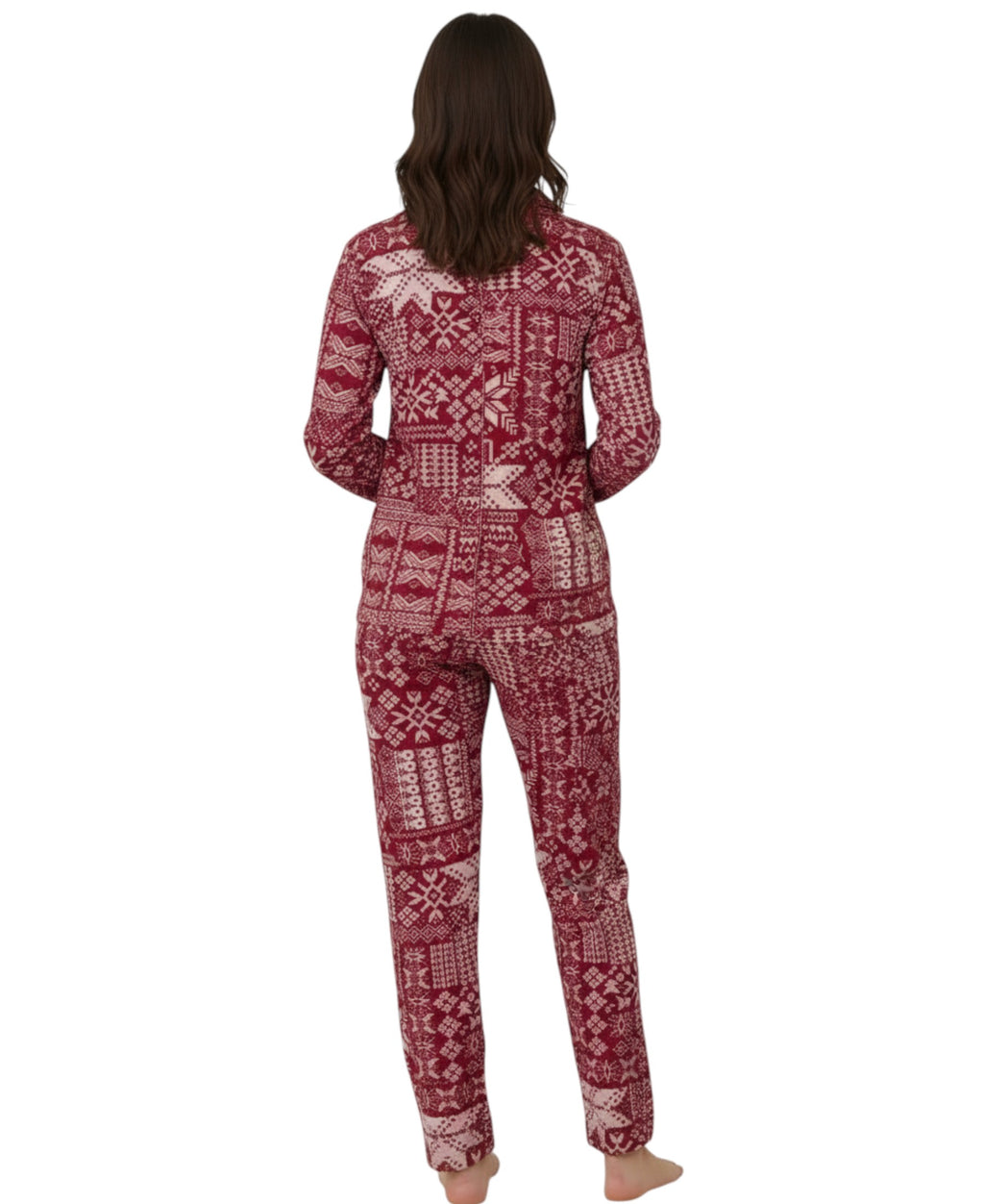 Hausanzug Damen – Winter Schlafanzug mit Norweger Muster, warm & bequem