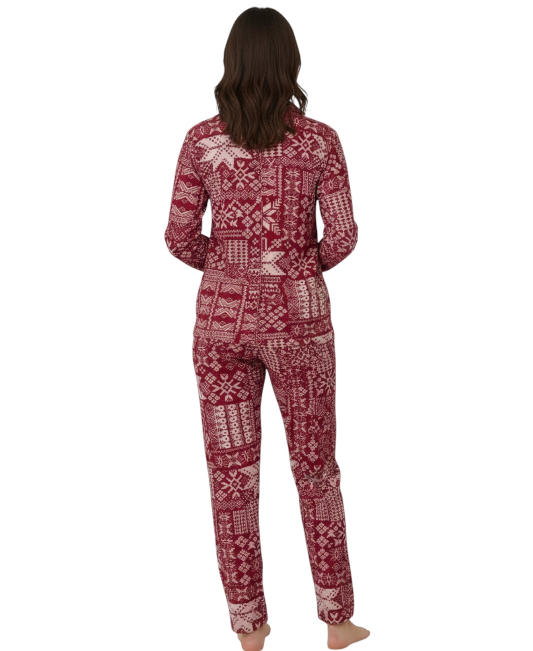 Hausanzug Damen – Winter Schlafanzug mit Norweger Muster, warm & bequem