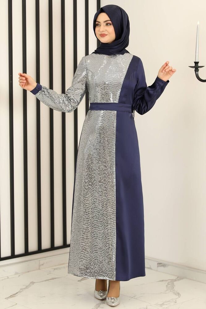 Paillettenkleid Damen Abendkleid silbernes Kleid Modest Fashion Abiye (FIRUZE)