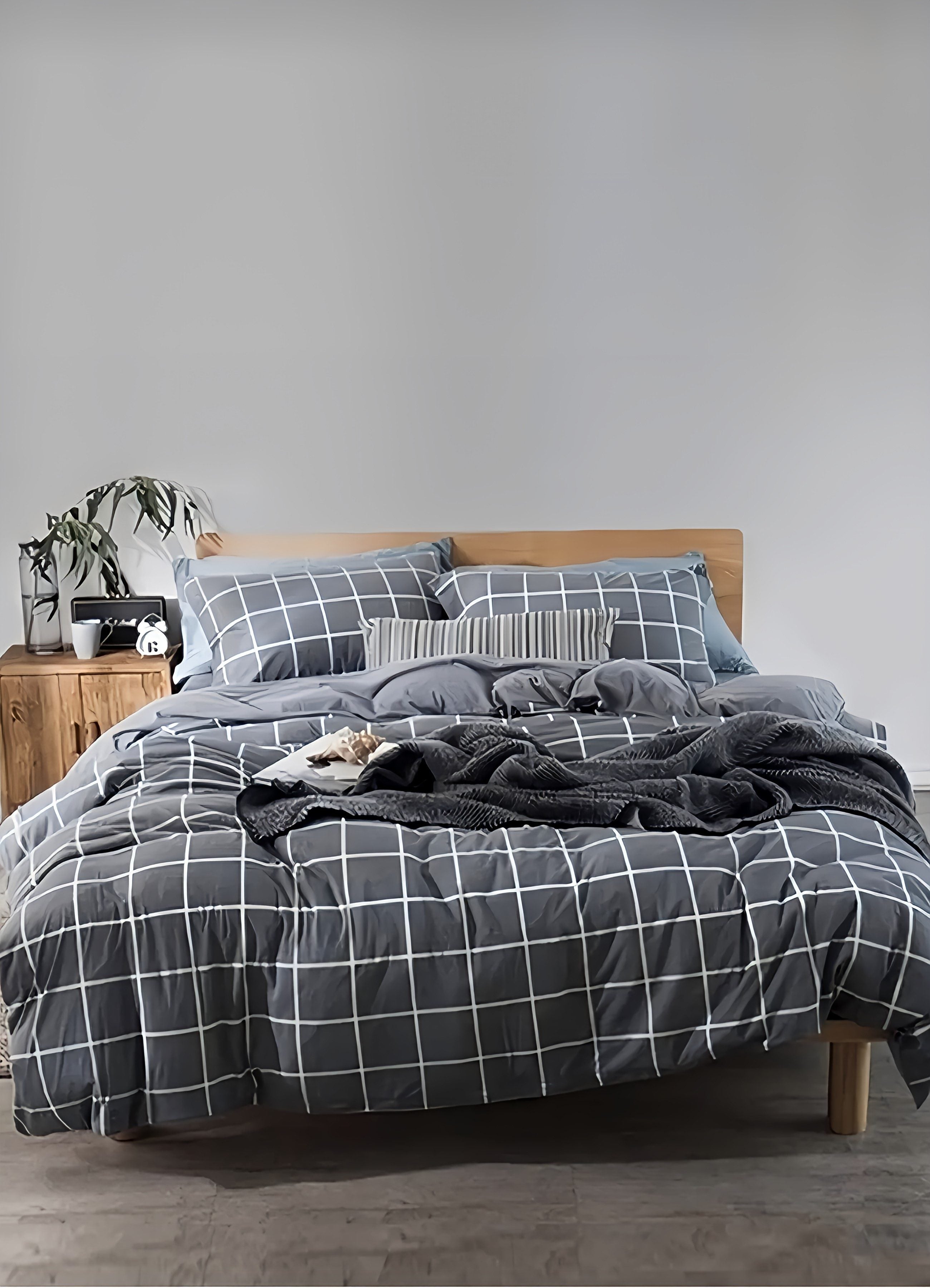 Bettwäsche Set grau 3-teilig Jersey 100% Baumwolle, 200x220 cm Einheitsgröße grau