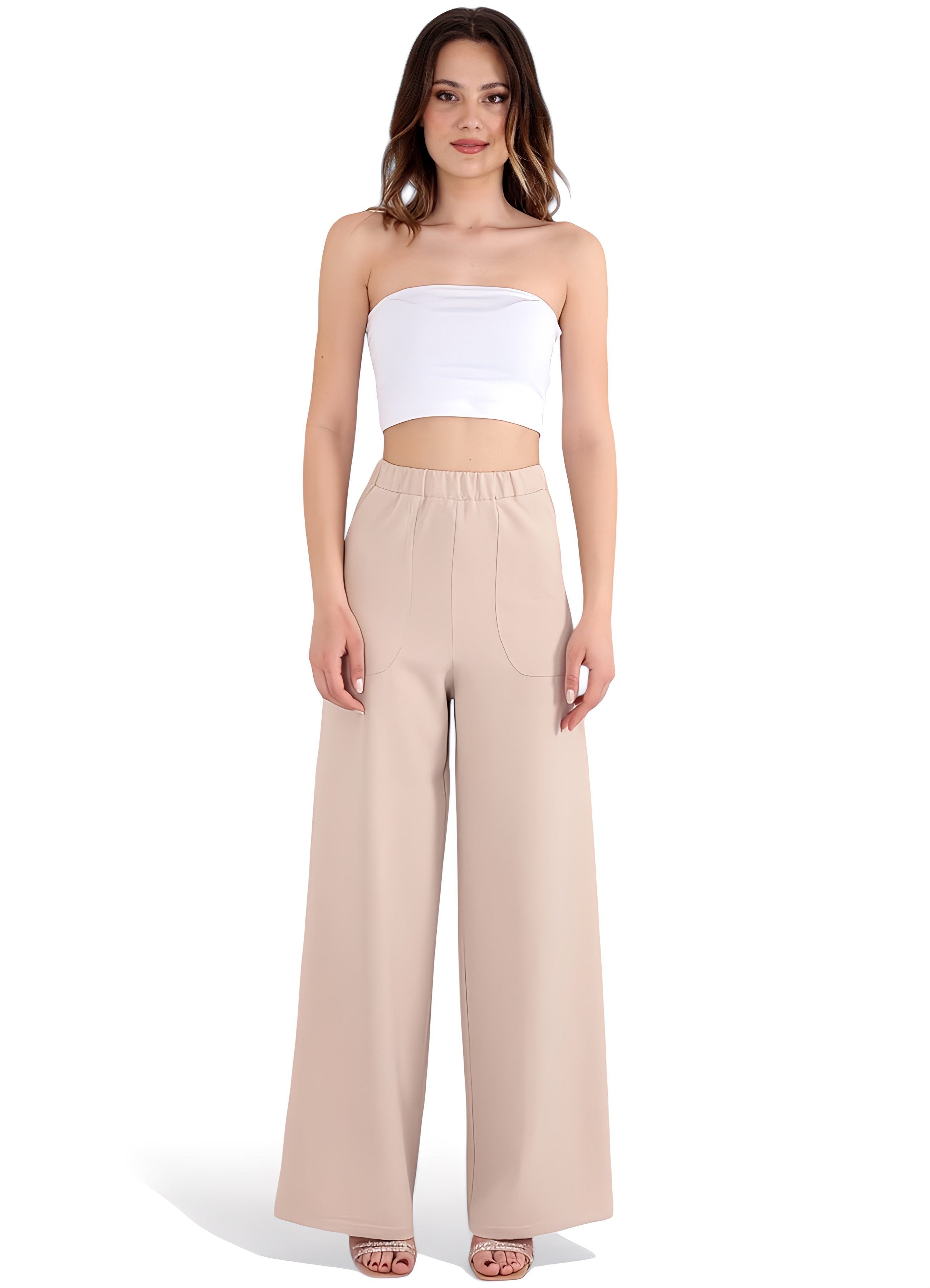 Schlupfhose Damen Hose High Waist – Weites Bein mit Taschendetail