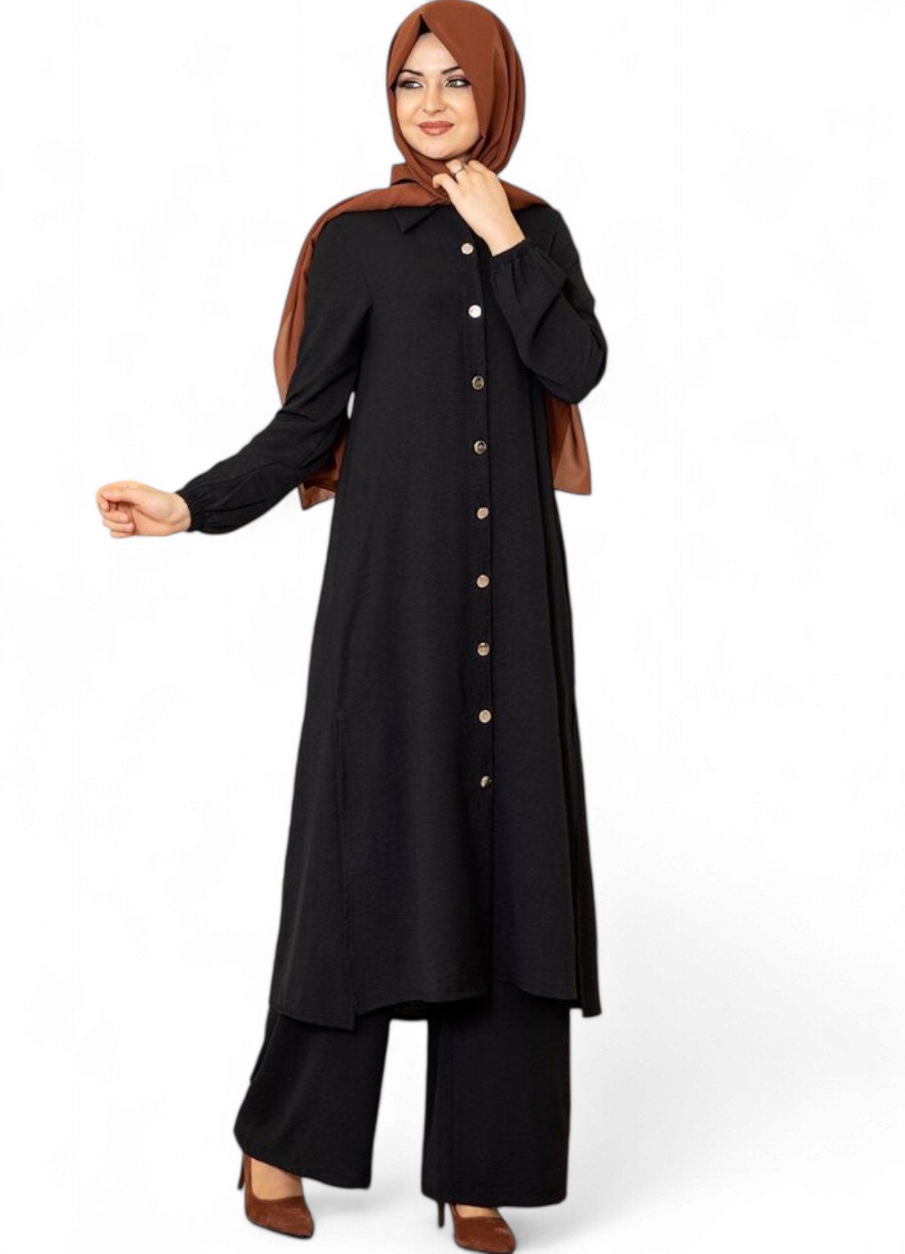 Longtunika Damen Anzug Lange Tunika mit Hose Hijab-Mode, Modest Fashion