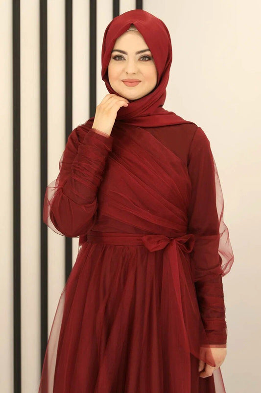 Tüllkleid Langärmliges Maxikleid Damen Muslimisches Abendkleid
