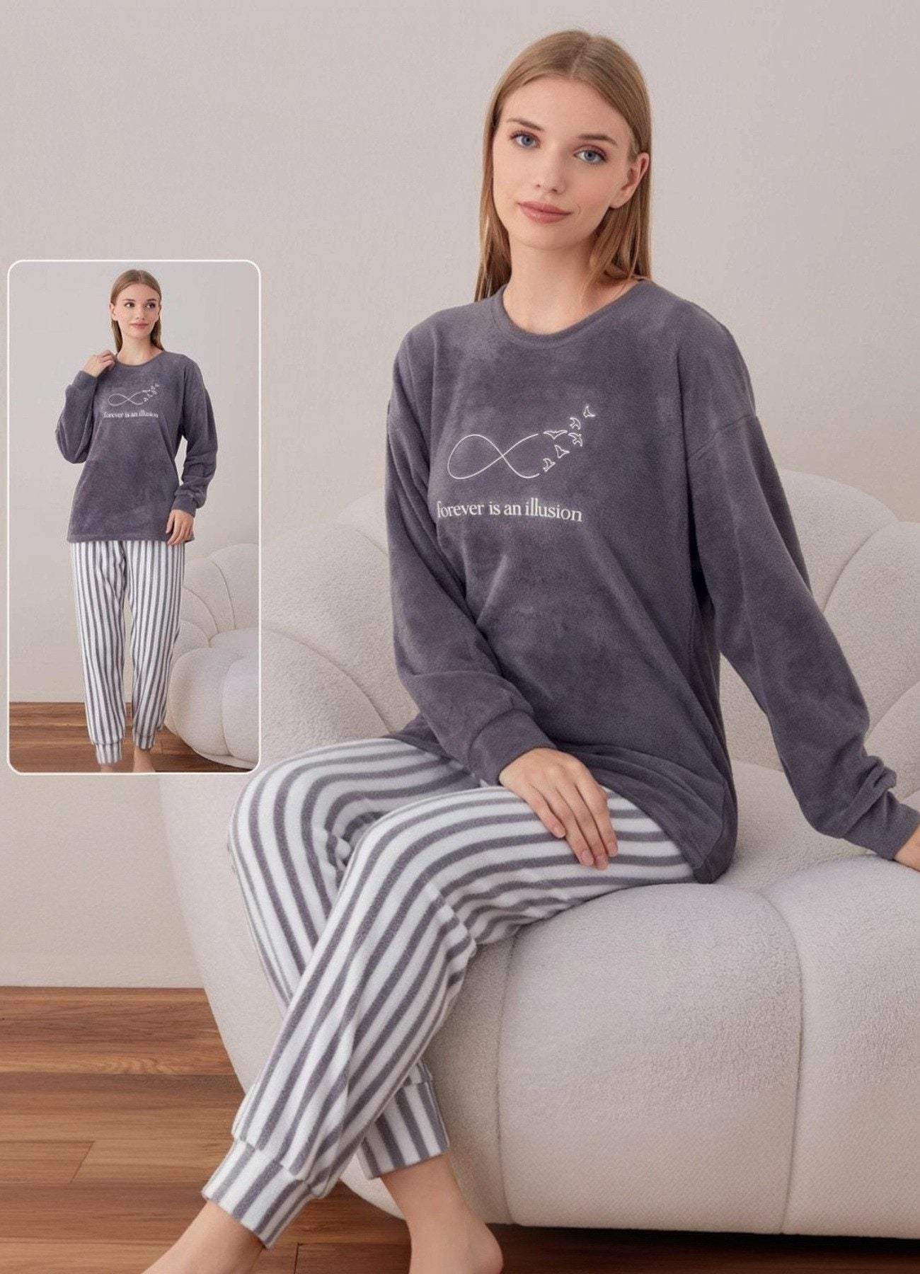 Pyjama Damen Schlafanzug Soft Samt 100% Baumwolle, Plüsch-Fleece 5 Designs