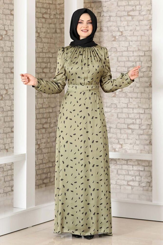Satinkleid Abendleid gemustert Hijab Mode Modest Fashion Abaya Stil