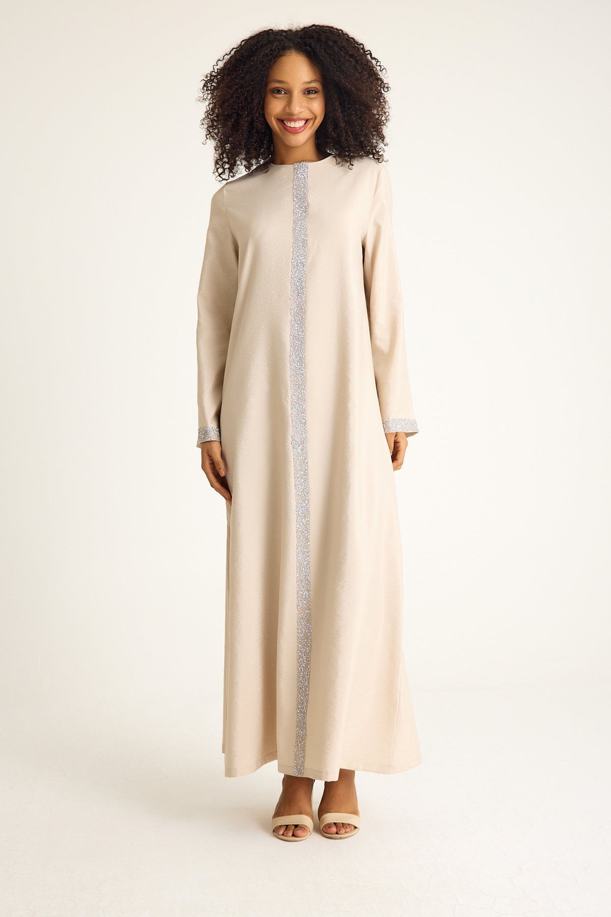 Tunikakleid Damen Abaya mit Glitzerdetails in Leinenoptik
