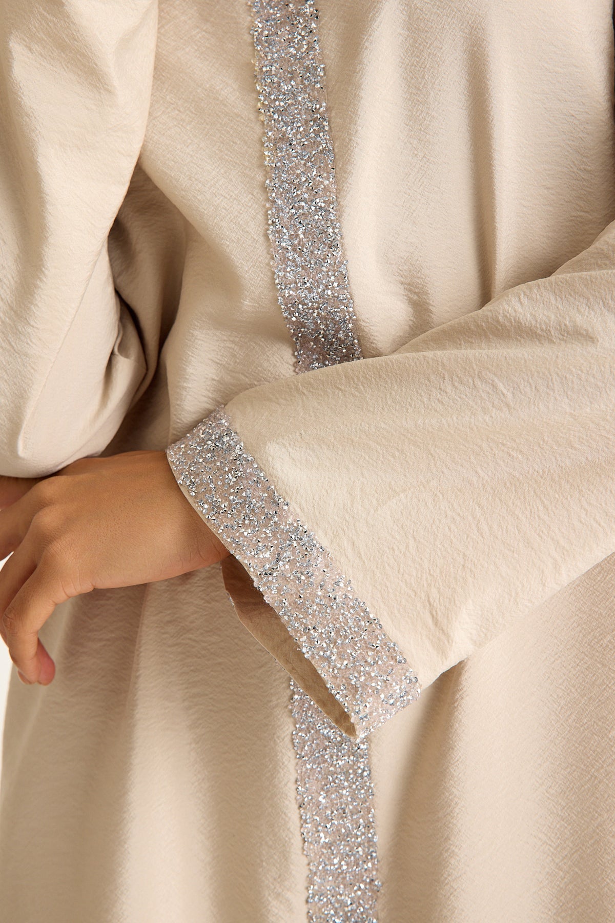 Tunikakleid Damen Abaya mit Glitzerdetails in Leinenoptik
