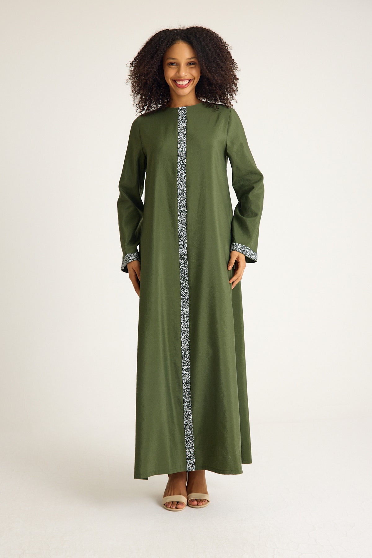 Tunikakleid Damen Abaya mit Glitzerdetails in Leinenoptik