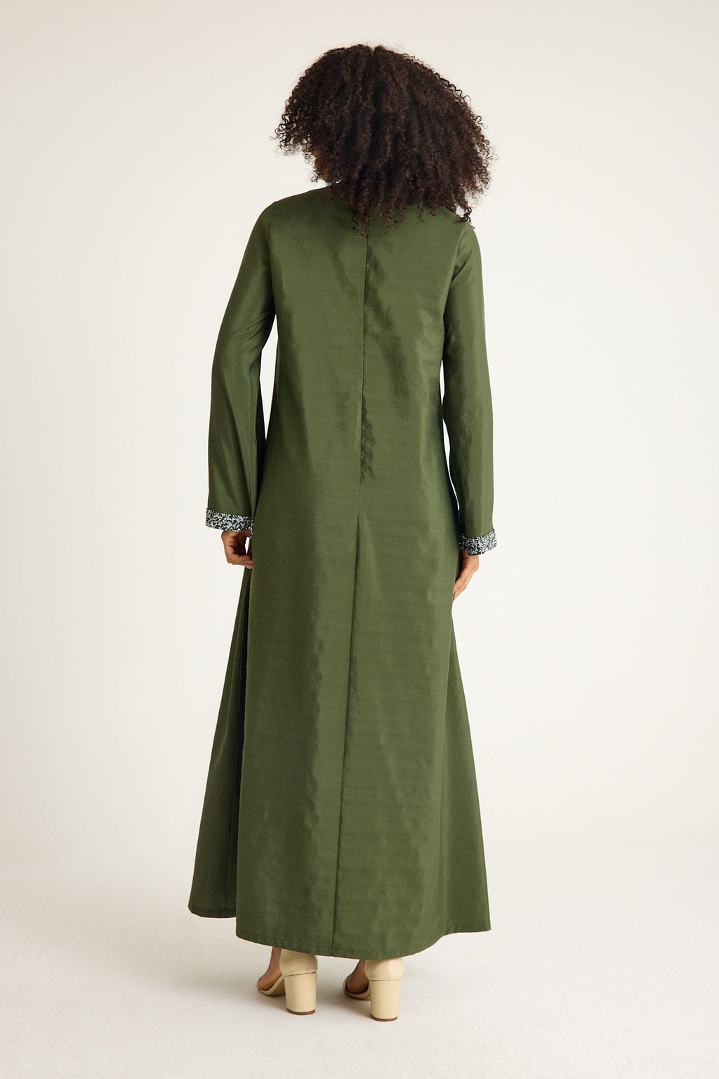 Tunikakleid Damen Abaya mit Glitzerdetails in Leinenoptik