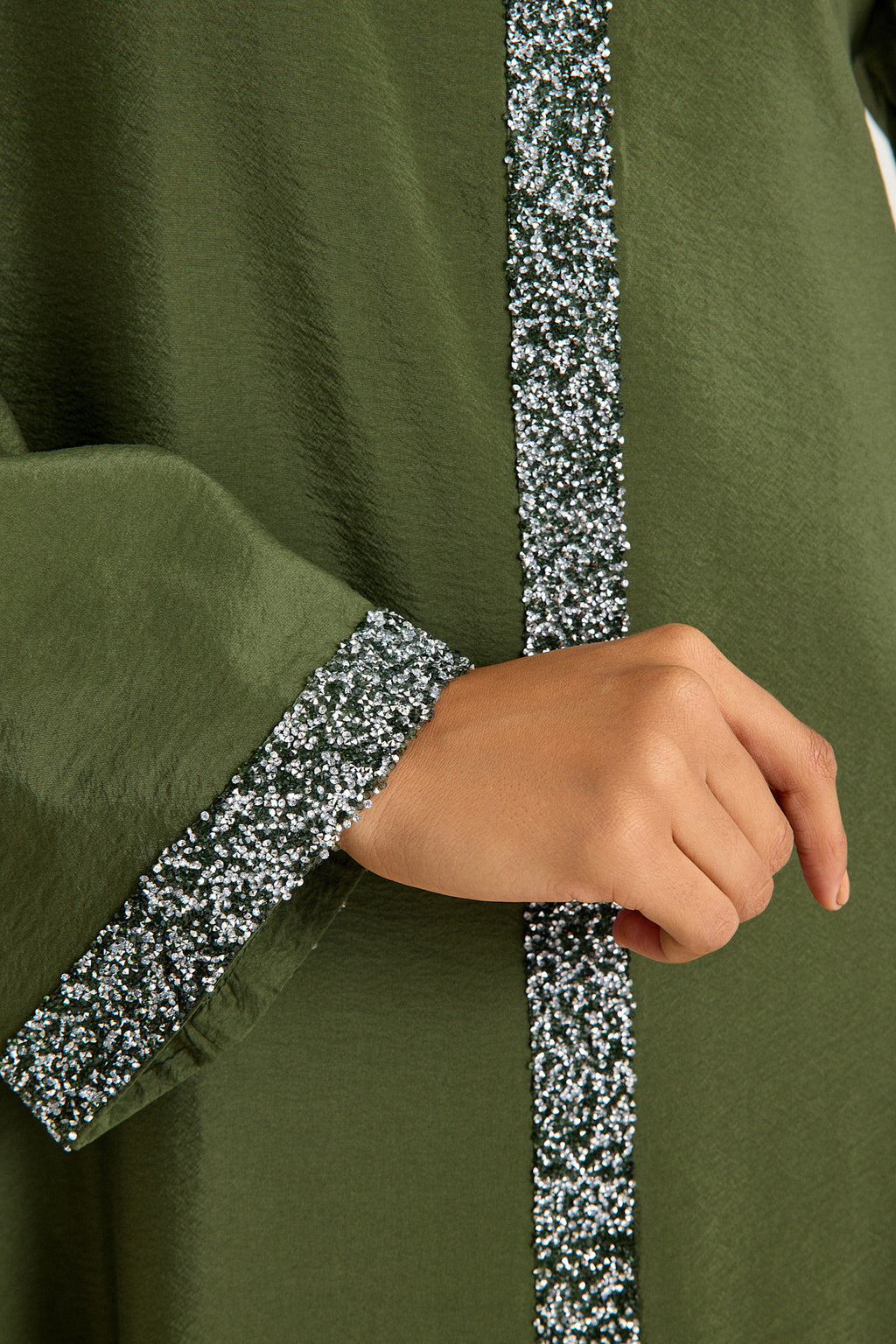 Tunikakleid Damen Abaya mit Glitzerdetails in Leinenoptik