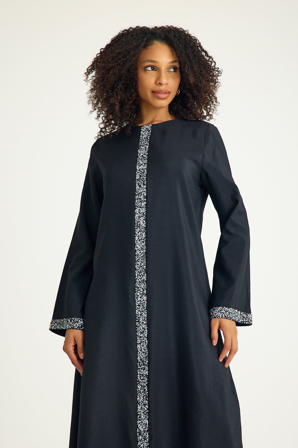 Tunikakleid Damen Abaya mit Glitzerdetails in Leinenoptik