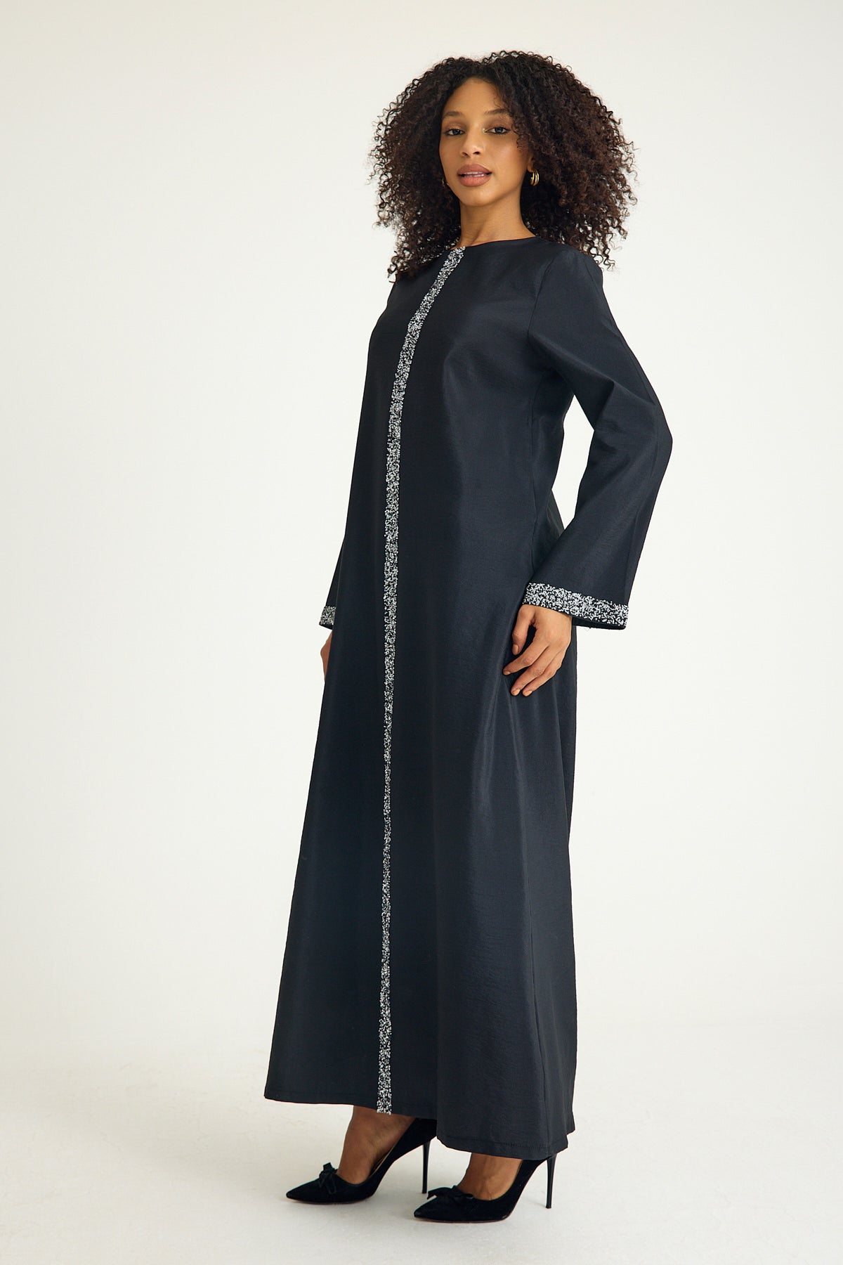 Tunikakleid Damen Abaya mit Glitzerdetails in Leinenoptik