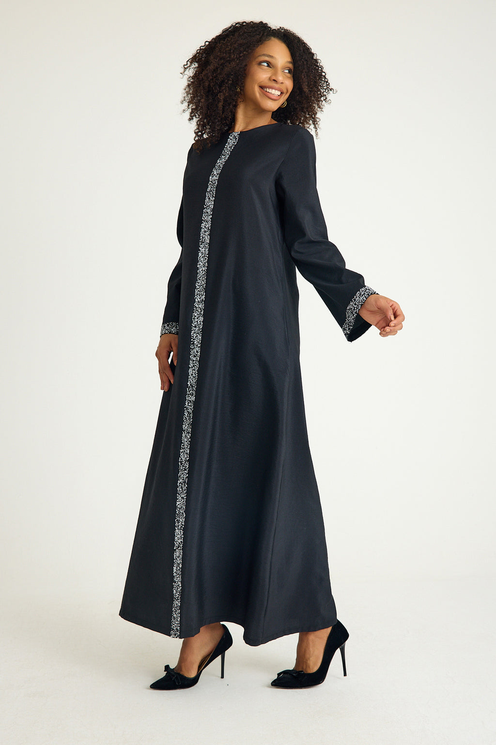Tunikakleid Damen Abaya mit Glitzerdetails in Leinenoptik