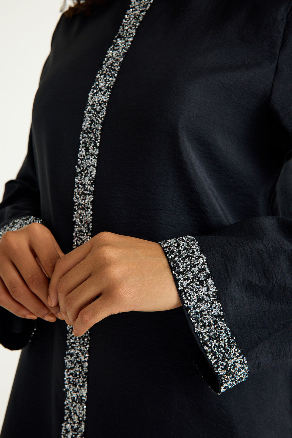 Tunikakleid Damen Abaya mit Glitzerdetails in Leinenoptik