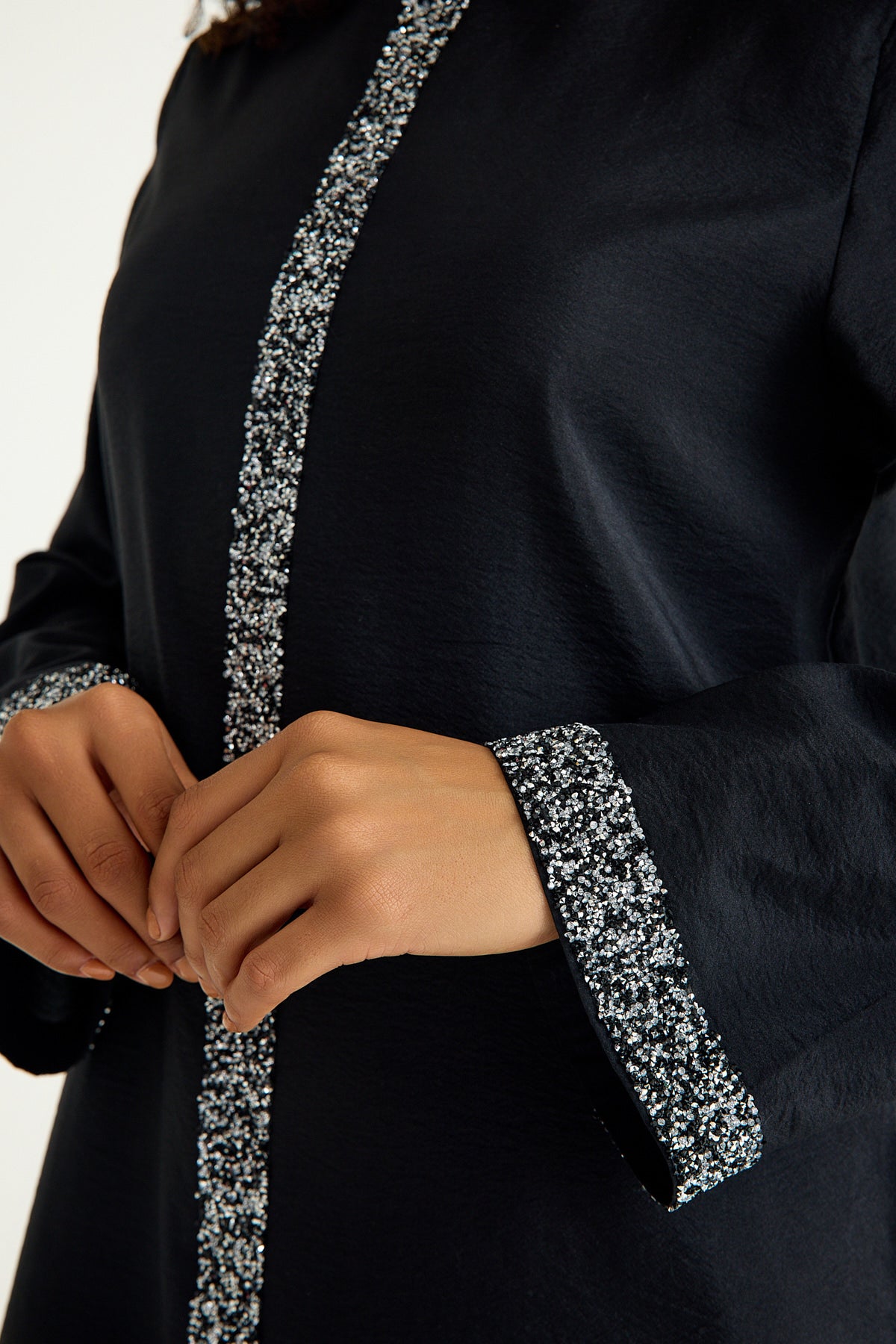 Tunikakleid Damen Abaya mit Glitzerdetails in Leinenoptik