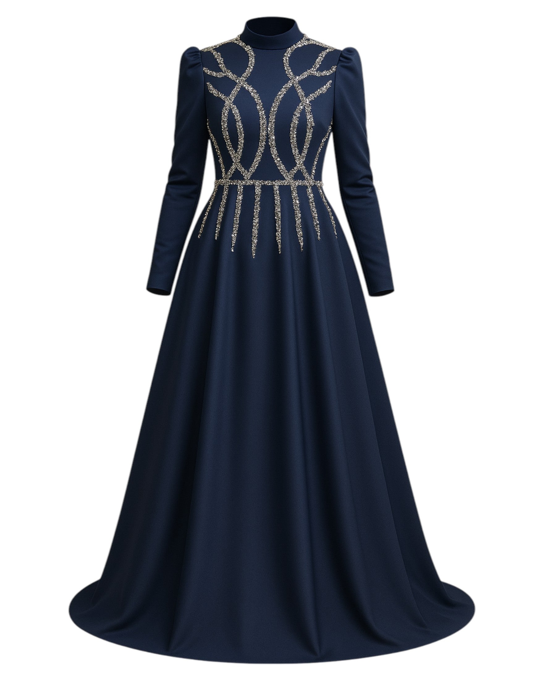 Satinkleid Maxikleid in Satinoptik mit Schmucksteinbesatz - Modest Fashion Abiye