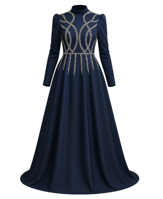 Satinkleid Maxikleid in Satinoptik mit Schmucksteinbesatz - Modest Fashion Abiye