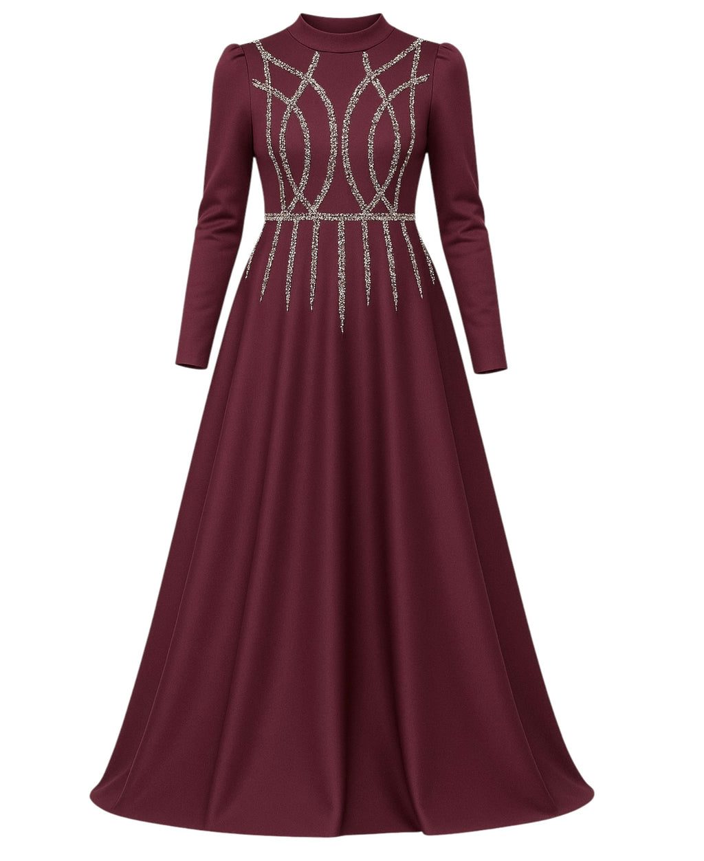 Satinkleid Maxikleid in Satinoptik mit Schmucksteinbesatz - Modest Fashion Abiye